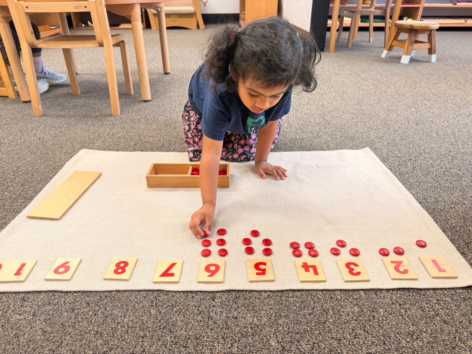 Vinika working with the number cards and counters